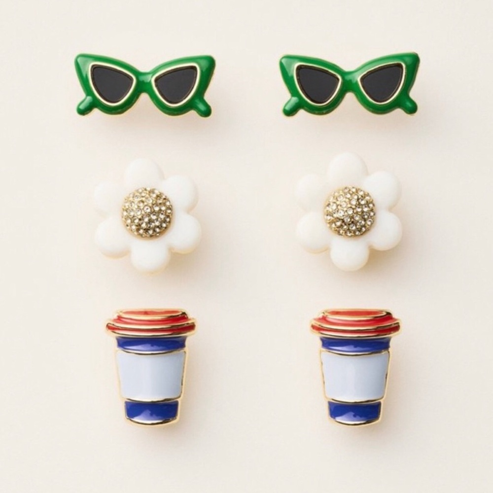 Kate Spade x TARGET (3) pairs Earring Set - COFFEE, SUNGLASSES, DAISY Brand New